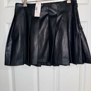 Naked Wardrobe Black Pleated Leather Skater Skirt